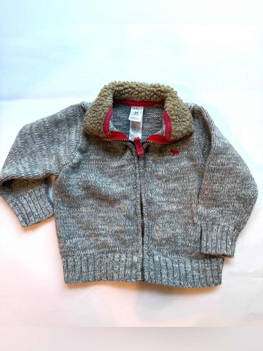 Carter's Gray Sherpa-Trim Knit Zip Jacket - Gray